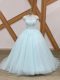 Modern Scoop Sleeveless Quince Ball Gowns Brush Train Beading and Lace Light Blue Tulle