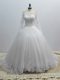 Affordable White Ball Gowns Lace Bridal Gown Lace Up Tulle Long Sleeves