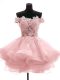 Captivating Pink Zipper Dress for Prom Lace and Appliques and Ruffles Sleeveless Mini Length
