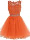 Orange Tulle Zipper Scoop Sleeveless Mini Length Homecoming Gowns Beading and Ruffles