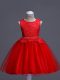 Red Organza Zipper Little Girl Pageant Gowns Sleeveless Knee Length Lace