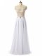 Popular White Chiffon Zipper Womens Evening Dresses Sleeveless High Low Beading and Lace and Appliques