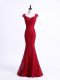 Comfortable Scalloped Sleeveless Going Out Dresses Floor Length Lace Red Lace