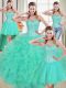 Three Pieces Sleeveless Turquoise Quinceanera Dresses Brush Train Lace Up