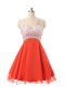 Romantic Sleeveless Mini Length Beading Backless Evening Dress with Orange Red