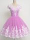 Knee Length Lilac Quinceanera Dama Dress Tulle Cap Sleeves Lace