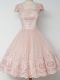 Custom Design Cap Sleeves Tulle Knee Length Zipper Quinceanera Court Dresses in Peach with Lace