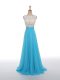 Beauteous Baby Blue Side Zipper Evening Dresses Lace and Appliques Sleeveless Floor Length