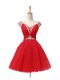 Top Selling Red Cap Sleeves Mini Length Beading and Sequins Lace Up Prom Party Dress
