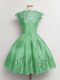 Green Tulle Lace Up Bridesmaid Gown Cap Sleeves Knee Length Lace