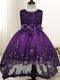 Perfect Dark Purple Zipper Flower Girl Dresses for Less Lace and Appliques and Bowknot and Hand Made Flower Sleeveless High Low