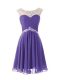 Cap Sleeves Chiffon Knee Length Zipper Prom Gown in Lavender with Beading