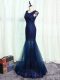 Discount Navy Blue Tulle Zipper Scoop Sleeveless Floor Length Mother Of The Bride Dress Beading and Lace and Appliques