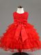 Most Popular Sleeveless Knee Length Ruffled Layers and Bowknot Zipper Little Girls Pageant Dress Wholesale with Red