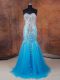 Chic Floor Length Baby Blue Evening Dress Sweetheart Sleeveless Lace Up