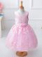 Eye-catching Baby Pink Kids Pageant Dress Wedding Party with Appliques and Hand Made Flower Scoop Sleeveless Zipper