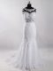 White Mermaid Tulle Scoop Sleeveless Lace Side Zipper Wedding Gowns Court Train