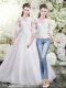 Floor Length Two Pieces Half Sleeves White Wedding Dresses Lace Up