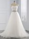 Sleeveless Organza Brush Train Lace Up Wedding Dresses in White with Beading