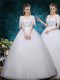 Floor Length White Wedding Gowns Straps Short Sleeves Lace Up