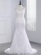 Traditional Beading and Appliques Wedding Gowns White Lace Up Sleeveless Brush Train