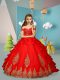 Red Sleeveless Appliques and Embroidery Floor Length Little Girls Pageant Gowns