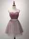 Sophisticated Pink Tulle Lace Up Sweetheart Sleeveless Mini Length Wedding Party Dress Beading and Ruching
