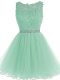 Mini Length Zipper Prom Gown Apple Green for Prom and Party and Sweet 16 with Beading and Lace and Appliques and Ruffles