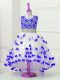 Blue And White Tulle Zipper Scoop Sleeveless High Low Flower Girl Dresses for Less Appliques and Sequins