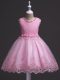 Perfect Rose Pink Scoop Zipper Lace Little Girl Pageant Dress Sleeveless