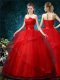 Red Ball Gowns Appliques Bridal Gown Lace Up Organza Sleeveless Floor Length