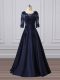 Shining Navy Blue Mother of the Bride Dress Scoop 3 4 Length Sleeve Brush Train Zipper
