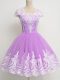 Lavender A-line Lace Bridesmaid Dresses Zipper Tulle 3 4 Length Sleeve Knee Length