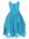 Aqua Blue Empire Ruffles and Bowknot Little Girls Pageant Dress Wholesale Zipper Chiffon Sleeveless Asymmetrical