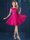 New Style Fuchsia Lace Up Bateau Lace and Belt Quinceanera Court Dresses Tulle Cap Sleeves