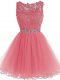 Scoop Sleeveless Mini Length Beading and Lace and Appliques and Ruffles Pink Tulle