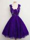 Popular Purple Lace Up Bridesmaid Gown Lace Sleeveless Knee Length