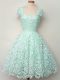 Lace Quinceanera Dama Dress Apple Green Lace Up Cap Sleeves Knee Length