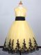 Floor Length Yellow Kids Pageant Dress Scoop Sleeveless Lace Up