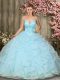 On Sale Aqua Blue Tulle Lace Up Sweet 16 Quinceanera Dress Sleeveless Floor Length Beading and Ruffles