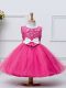 Fashionable Lace and Bowknot Flower Girl Dresses for Less Hot Pink Zipper Sleeveless Knee Length