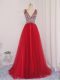 A-line Sleeveless Red Military Ball Dresses Brush Train Backless