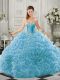 Hot Selling Lace Up Quinceanera Dress Aqua Blue for Military Ball and Sweet 16 and Quinceanera with Beading and Ruffles Court Train
