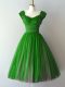 Exceptional A-line Wedding Party Dress Green V-neck Chiffon Cap Sleeves Knee Length Lace Up