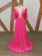Hot Pink Prom Evening Gown V-neck Half Sleeves Sweep Train Backless
