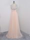 Peach Zipper Evening Dress Sequins Sleeveless Floor Length