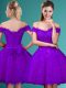 Attractive Cap Sleeves Knee Length Lace and Belt Lace Up Quinceanera Dama Dress with Eggplant Purple