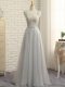 Grey Zipper Straps Lace Quinceanera Dama Dress Tulle Sleeveless Sweep Train