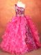 One Shoulder Sleeveless Organza Kids Formal Wear Beading and Ruffles and Sequins Lace Up