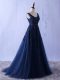 Fabulous Navy Blue Sleeveless Tulle Lace Up Evening Dress for Prom and Party